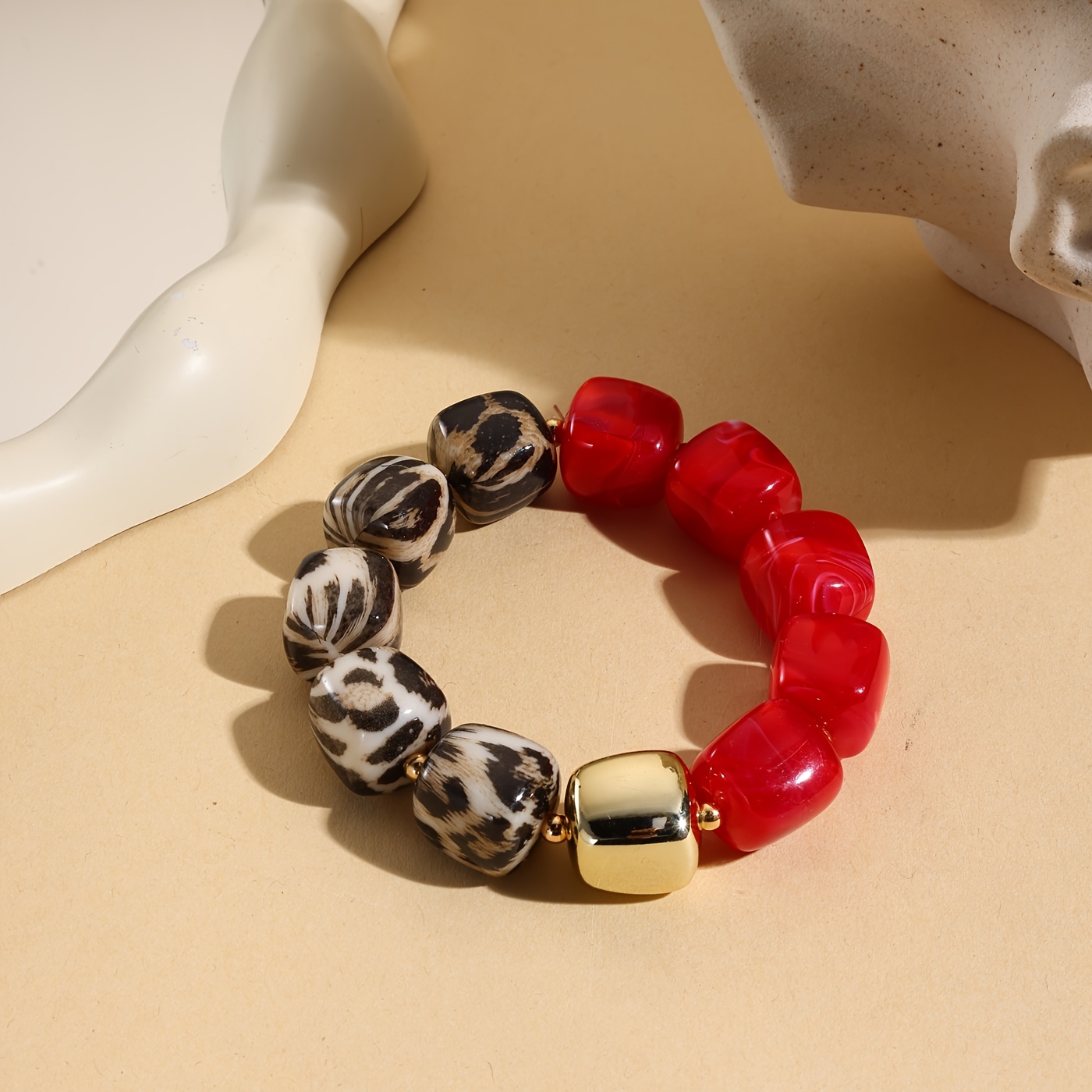 Leopard Print Dopamine Color Block Beaded Stretch Bracelet